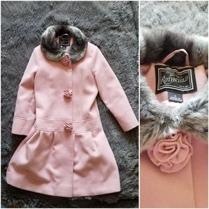 Flared Longline Pea Coat with Rose Buttons